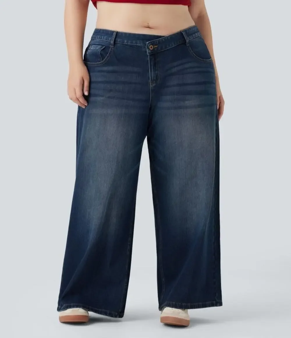 NWT Halara Women’s Plus Size 2x Asymmetric Low Rise Wide Leg Washed Casual Basic